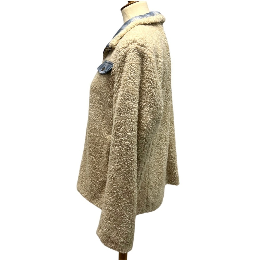 Pendleton Cream Sherpa Flannel Trim Full Zipper Teddy Coat Women’s Large - Picture 7 of 16